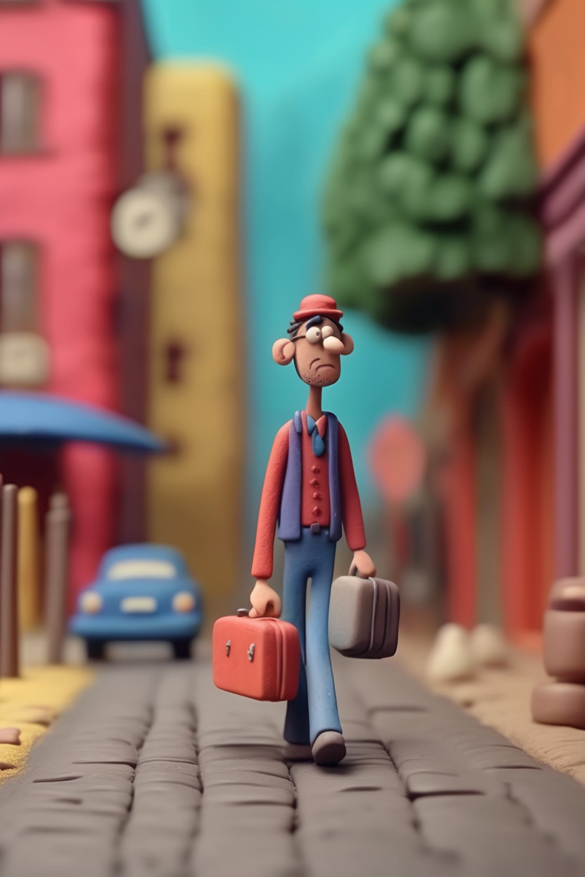 <lora:Aardman Animations Style:1>Aardman Animations Style - plasticine, a sad man walks down the street to work with a sui...